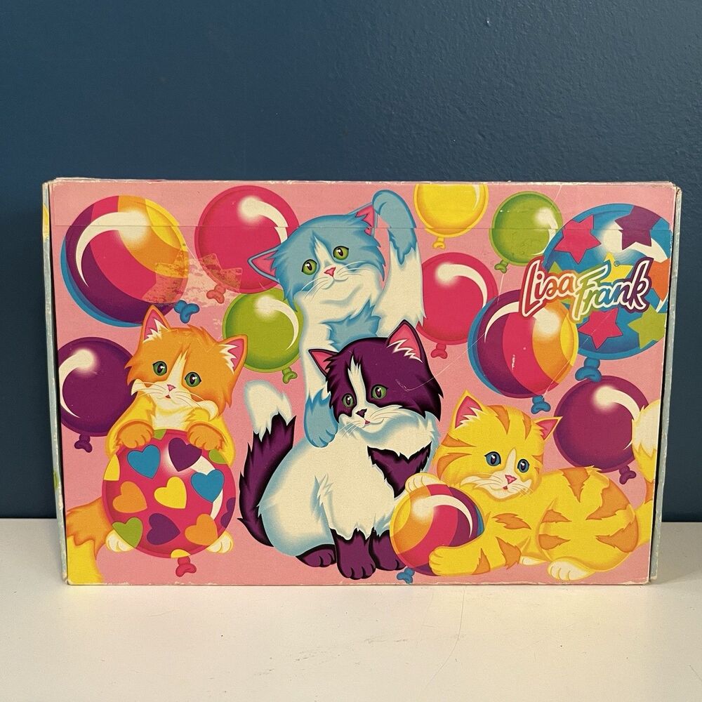 Vintage Lisa Frank Pencil Box Kittens Cats Balloons Pink 1990’s *READ